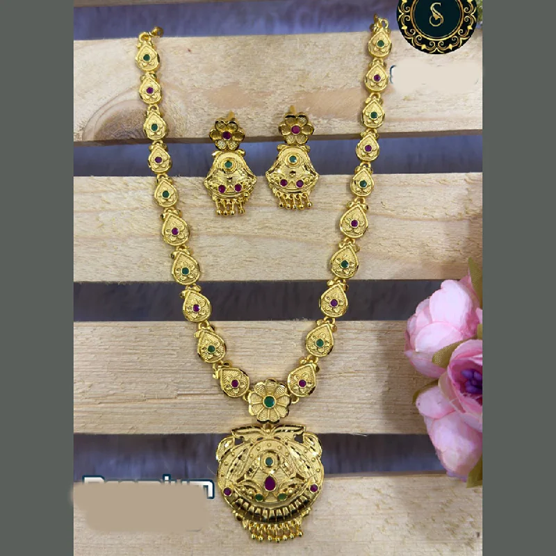 Yarn tassel necklaces-Siara Collections Forming Gold Plated Pota Stone Long Necklace Set