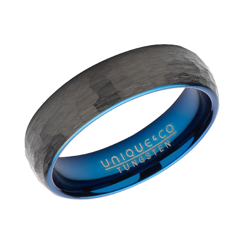 Radiant star rings-Unique & Co Hammered Tungsten Black and Blue Ring