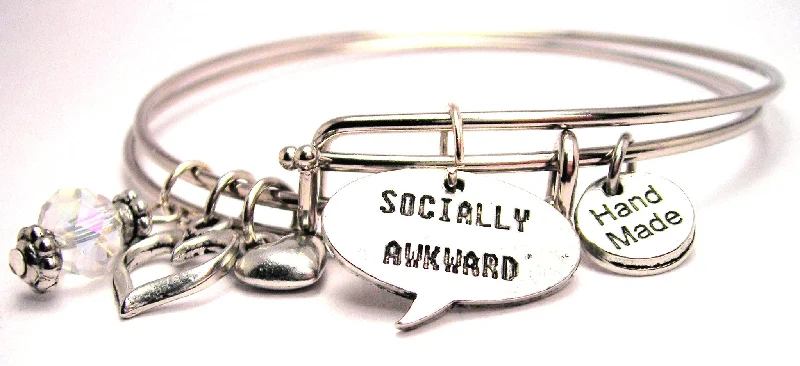 Shiny bead bangles-Socially Awkward Speech Bubble Expandable Bangle Bracelet Set