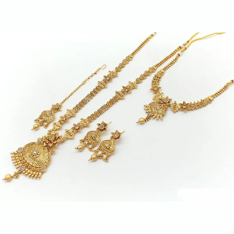 Wide bib necklaces-Rani Sati Jewels Gold Plated Pota Stone Double Necklace Set