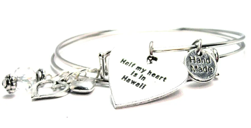 Layered link bangles-Half My Heart Is In Hawaii Expandable Bangle Bracelet Set