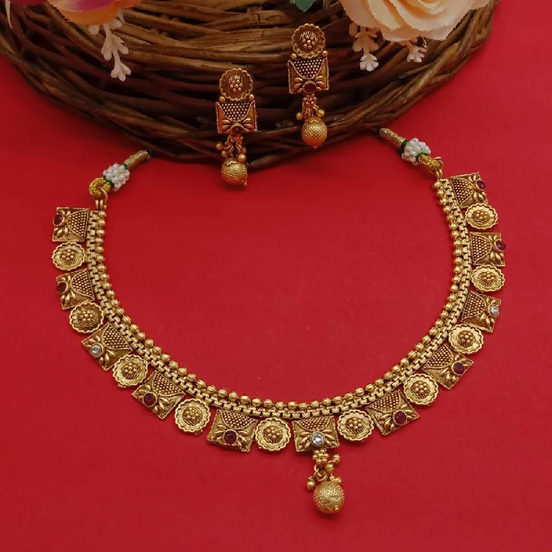 Elastic bead necklaces-Sai Fashion Gold Plated Pota Stone Necklace Set