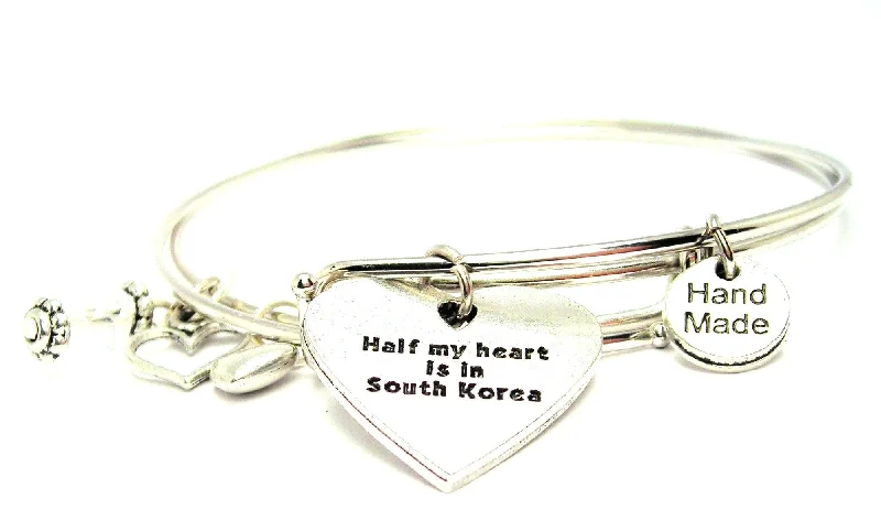 Fine bead bangles-Half My Heart Is In South Korea Expandable Bangle Bracelet Set