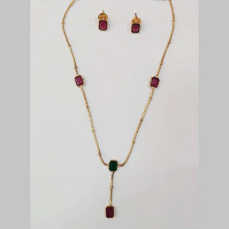 Lapis gem necklaces-Sangita Creation Gold Plated Pota Stone Necklace Set