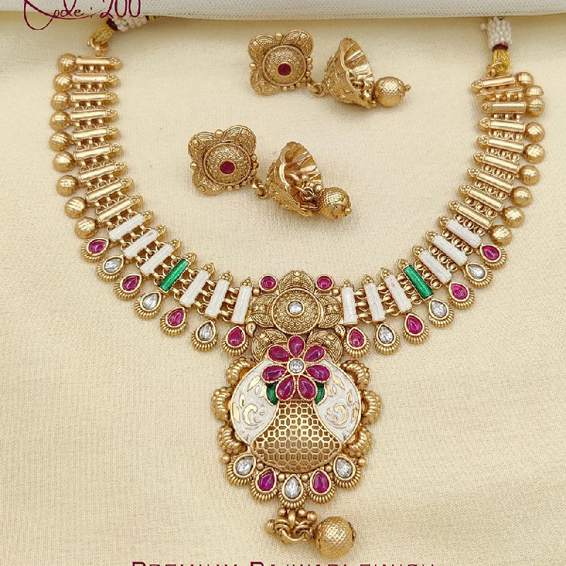 Pixie wing necklaces-Jewel Addiction Gold Plated Rajwadi Finish Pota Stone Necklace Set