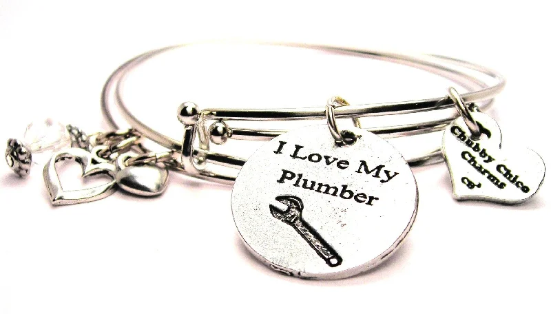 Small star bangles-I Love My Plumber Expandable Bangle Bracelet Set