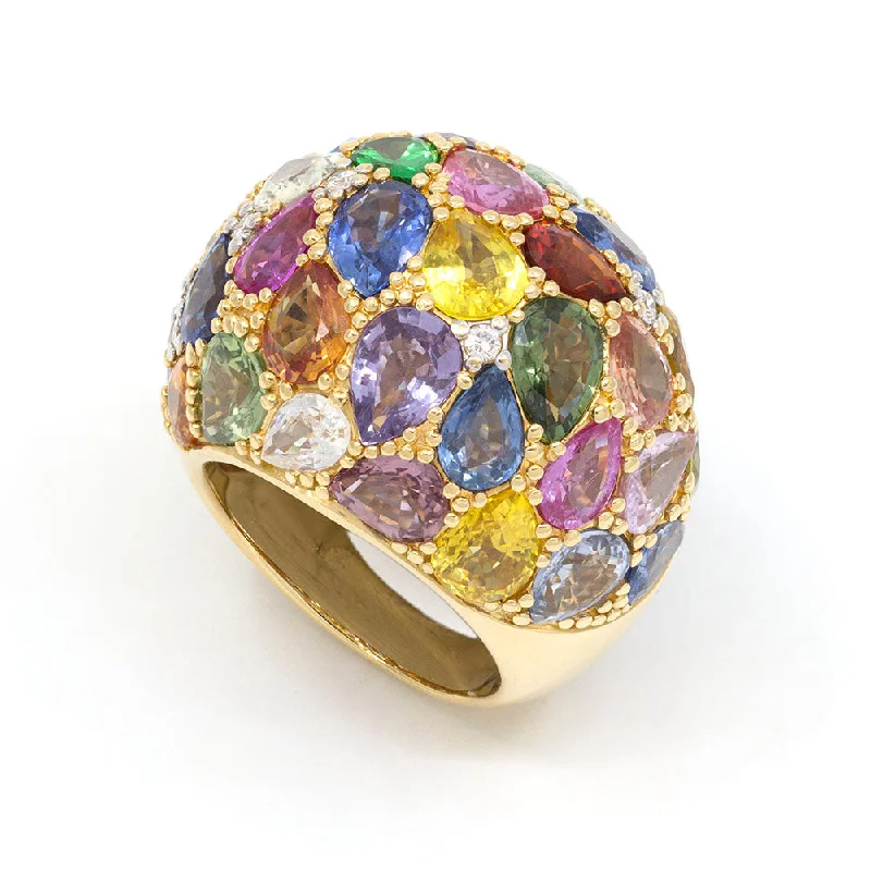 Citrine stone rings-Multi-Colored Sapphire Dome Cocktail Ring