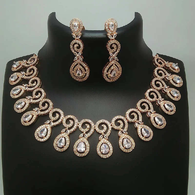 Spirit charm necklaces-Pooja Bangles Rose Gold Plated AD Stone Necklace Set