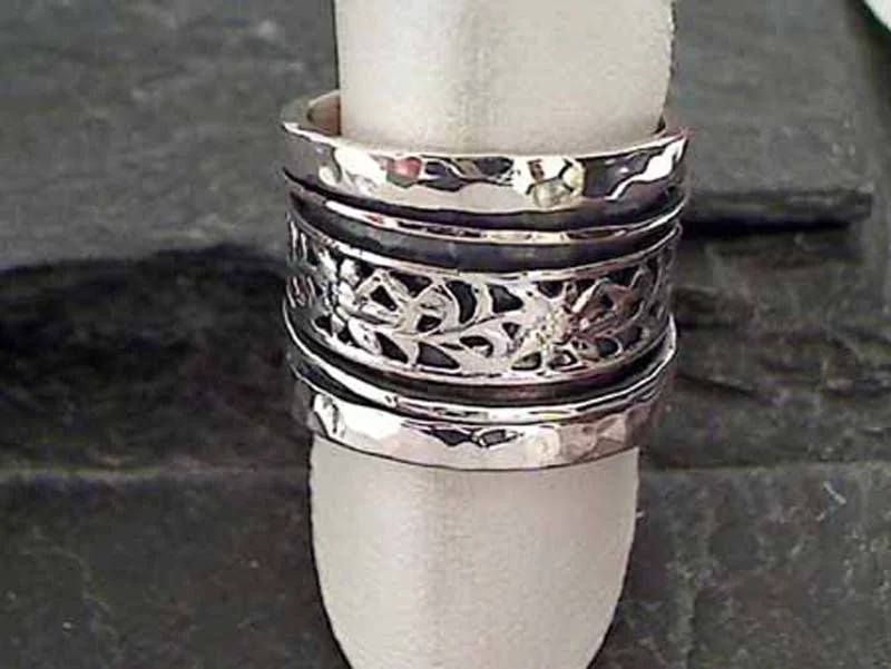 Surf inlay rings-Size 7.5 Sterling Silver Spinner Ring