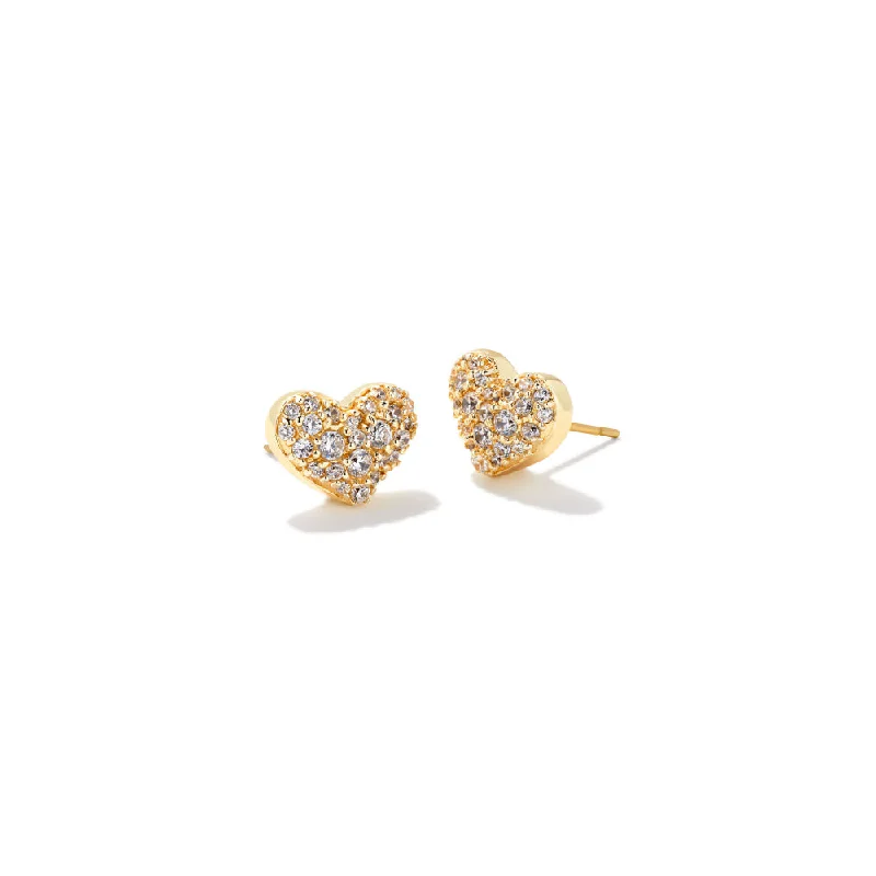 Bead braid earrings-Kendra Scott Ari Pave Crystal Heart Earrings in White Cubic Zirconia