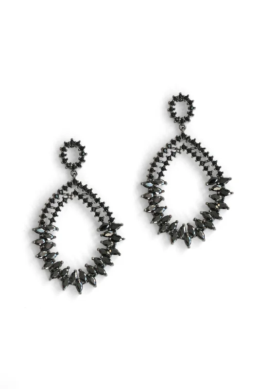 Glittering crystal earrings-Crystal Encrusted Drop Earrings - Black