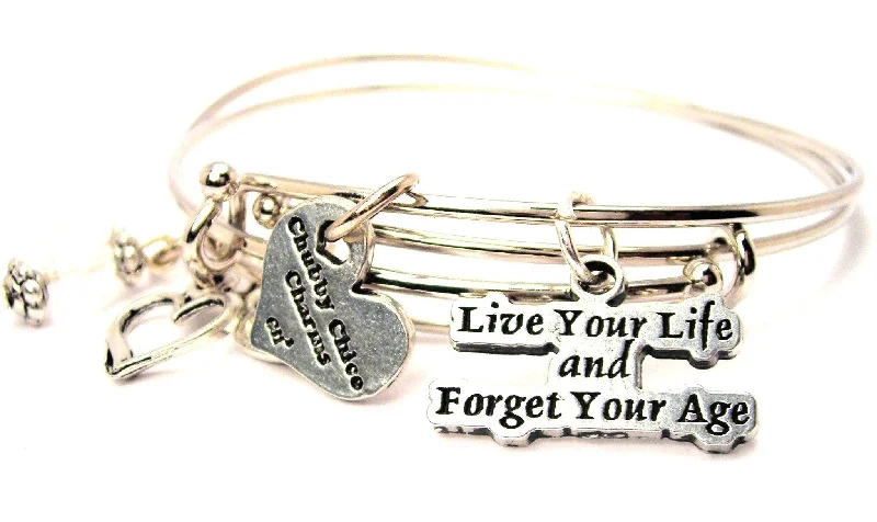 Agate bead bangles-Live Your Life And Forget Your Age Expandable Bangle Bracelet Set