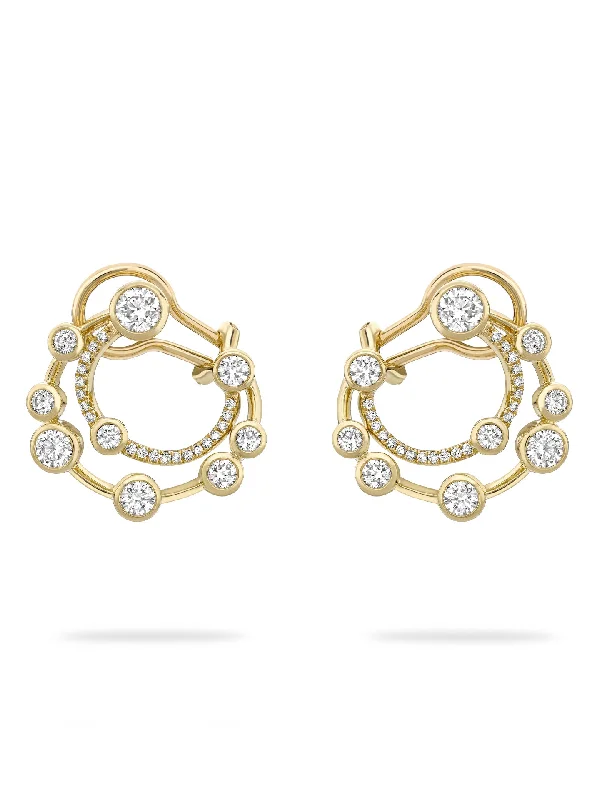 Lily motif earrings-Waterfall Double Hoop Yellow Gold Earrings