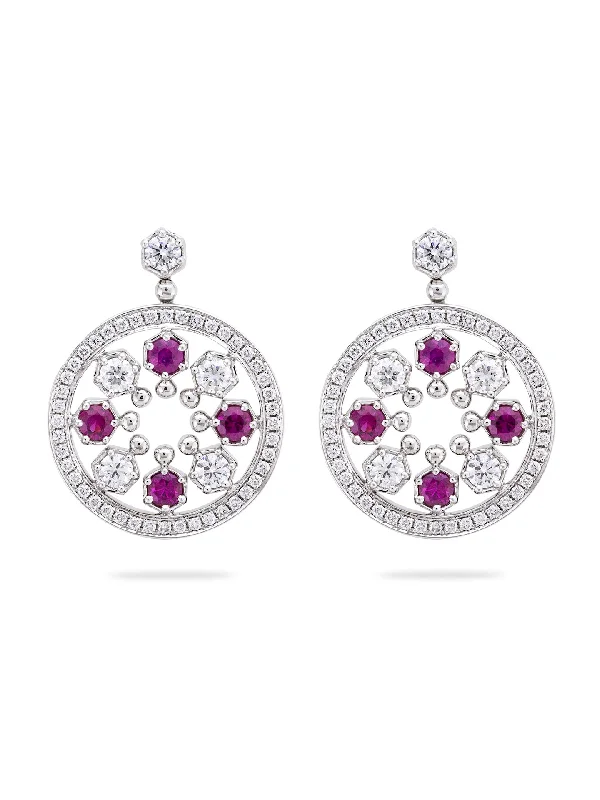 Baroque pearl earrings-Circus White Gold Diamond and Ruby Drop Earrings