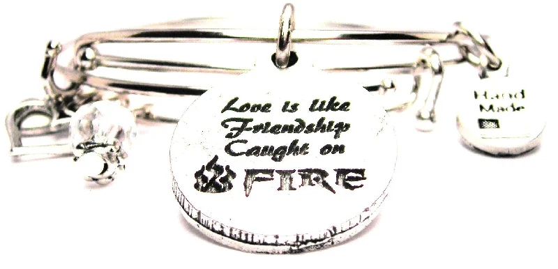 Sleek design bangles-Love Is Like Friendship Caught On Fire Expandable Bangle Bracelet Set