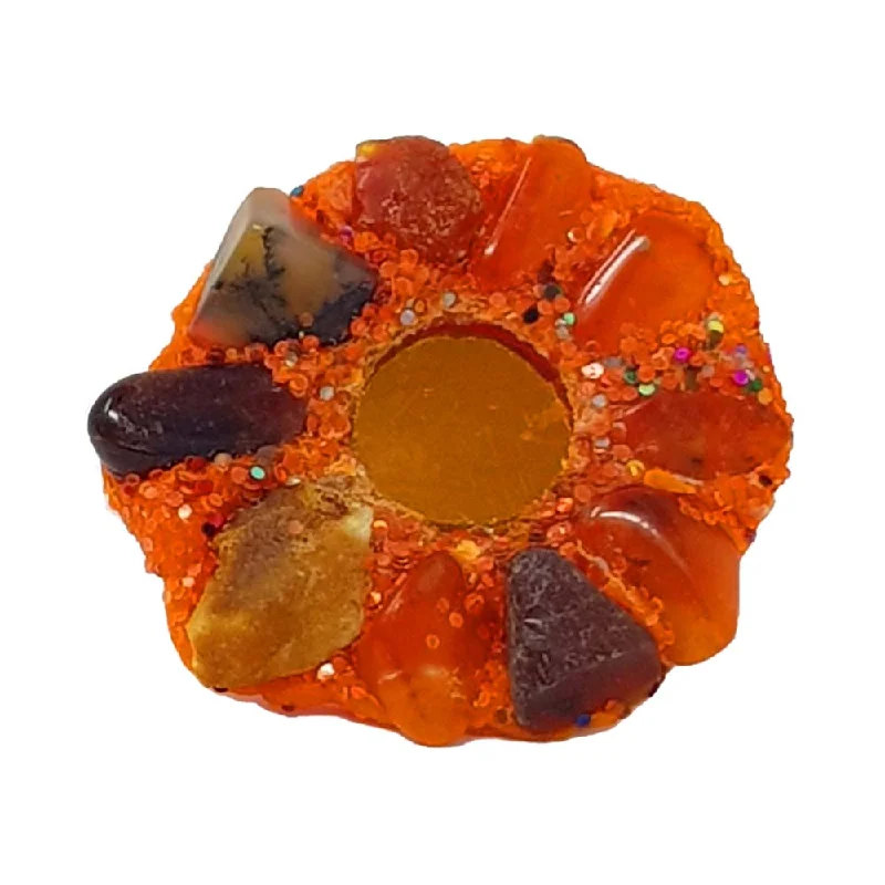 Retro flair rings-ORANGE AND STONE ROUND COCKTAIL RING