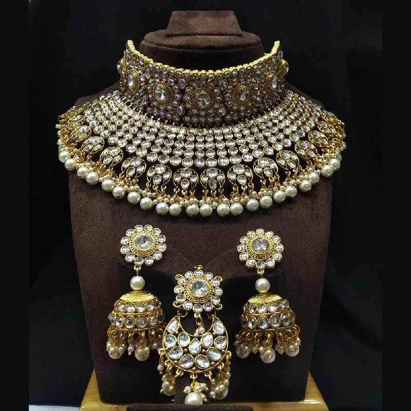 Linen thread necklaces-Manisha Jewellery Kundan Stone Gold Plated Necklace Set