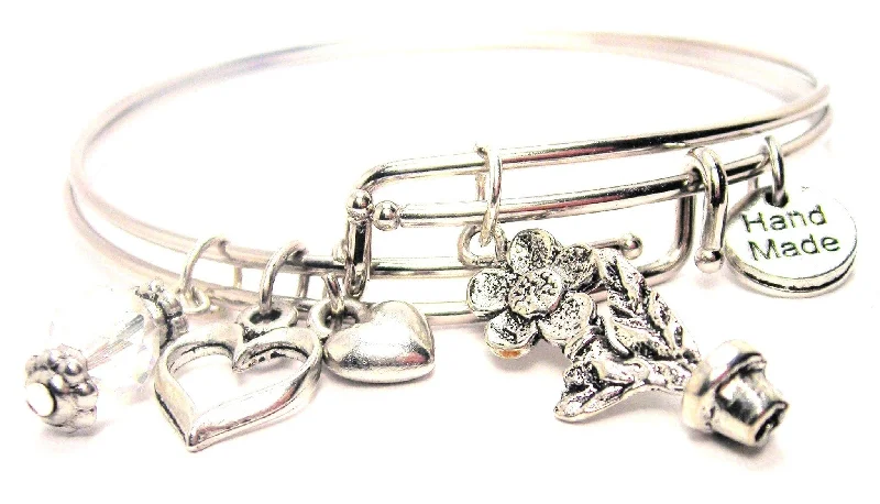 Joy charm bangles-Flower Pot Expandable Bangle Bracelet Set