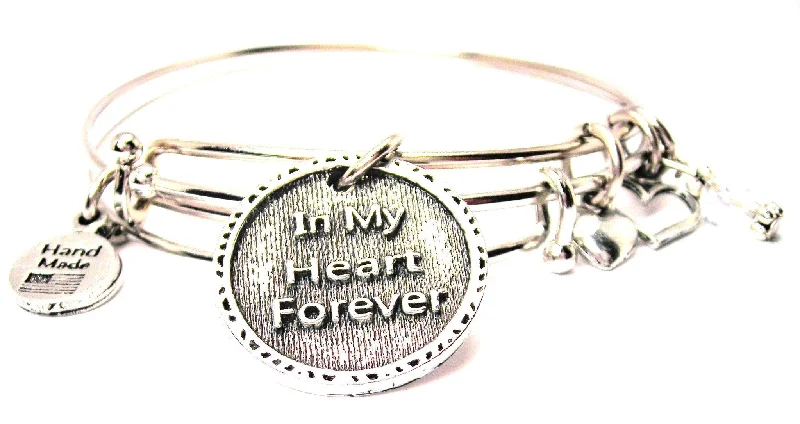 Textured metal bangles-In My Heart Forever Expandable Bangle Bracelet Set