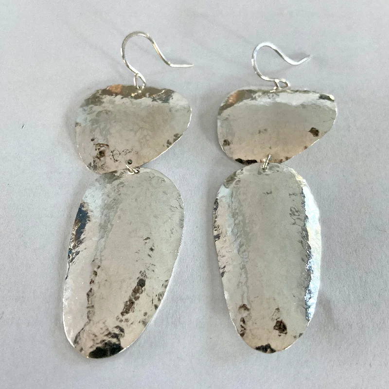 Solid hoop earrings-Sterling Silver Large Double Pebble Earrings