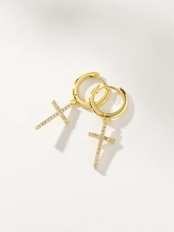 Thick hoop earrings-Pavé Cross Huggie Earrings