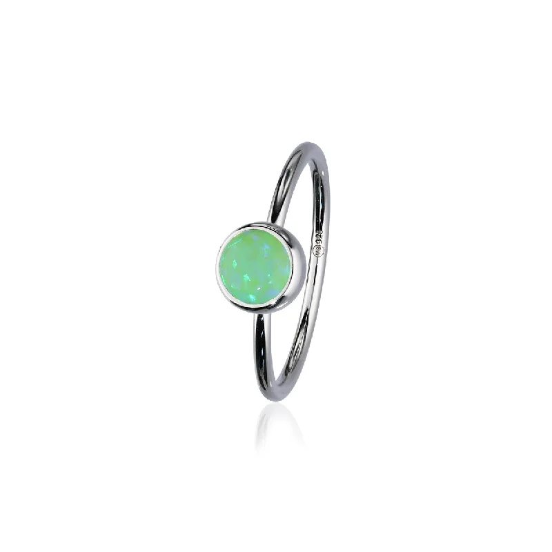 Heavy stone rings-Indie Silver Stone Ring Bright Green Opal Flake FSR 4