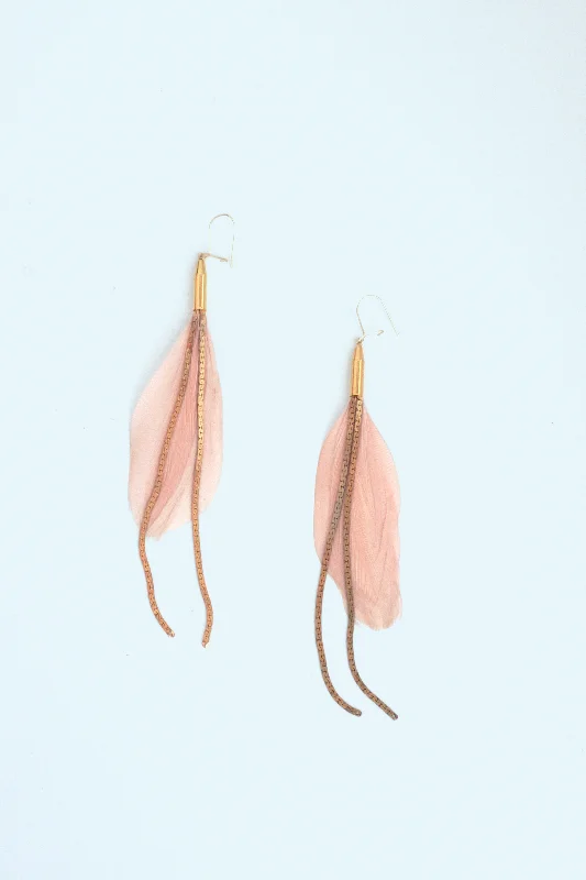 Solid ring earrings-Vintage Chain and Feather Melange - Blush