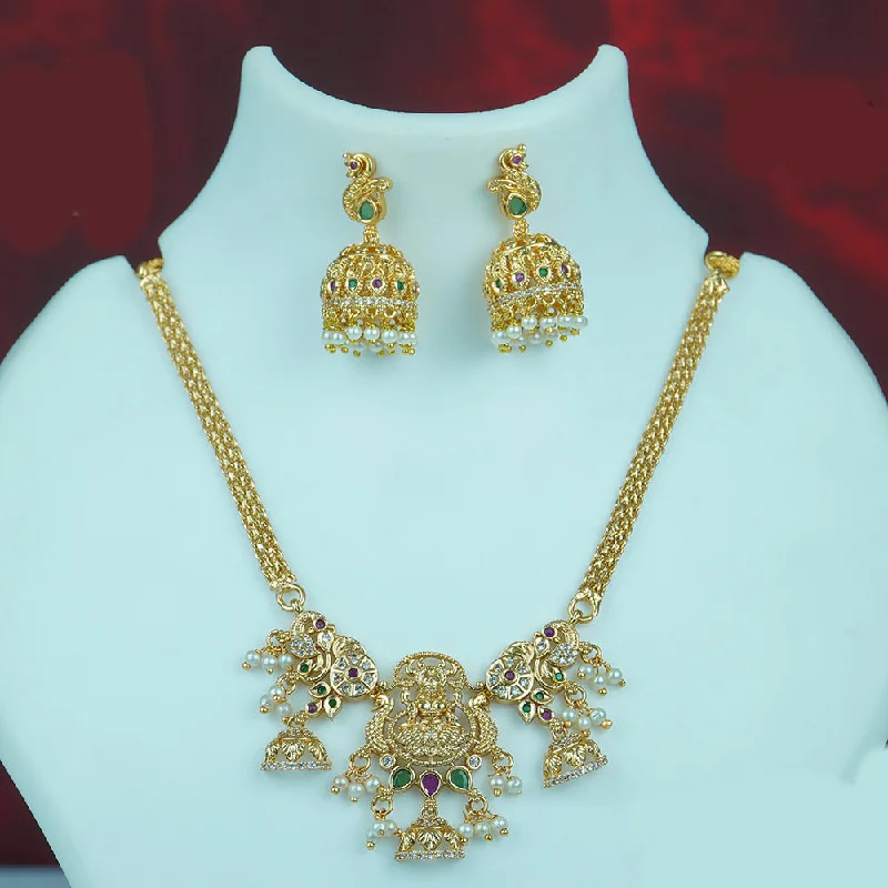 Woven cord necklaces-Diksha Collection Gold Plated Austrian Stone Temple Necklace Set