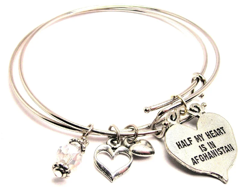 Silk cord bangles-Half My Heart Is In Afghanistan Expandable Bangle Bracelet Set