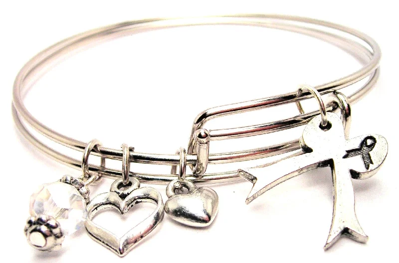 High link bangles-Bow With Awareness Ribbon Expandable Bangle Bracelet Set