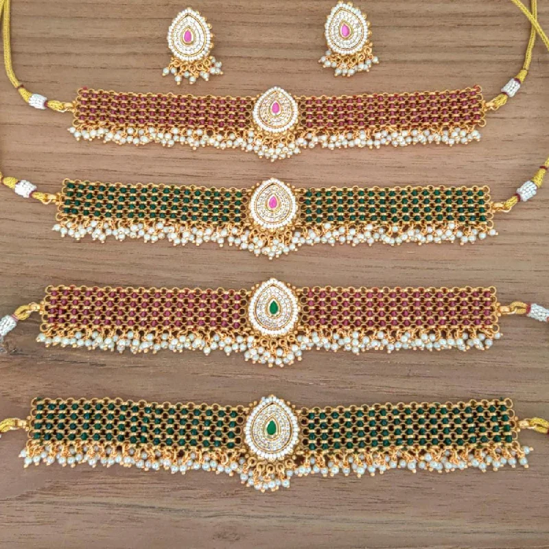 Thick bar necklaces-Manisha Jewellery Gold Plated AD Stone And Pearl Necklace Set