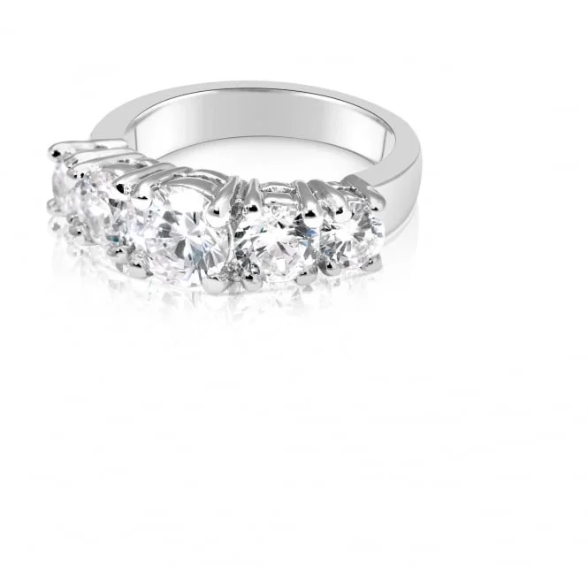 Radiant star rings-Park Lane Rhodium Plated Ring with 5 Cubic Zirconia Stones