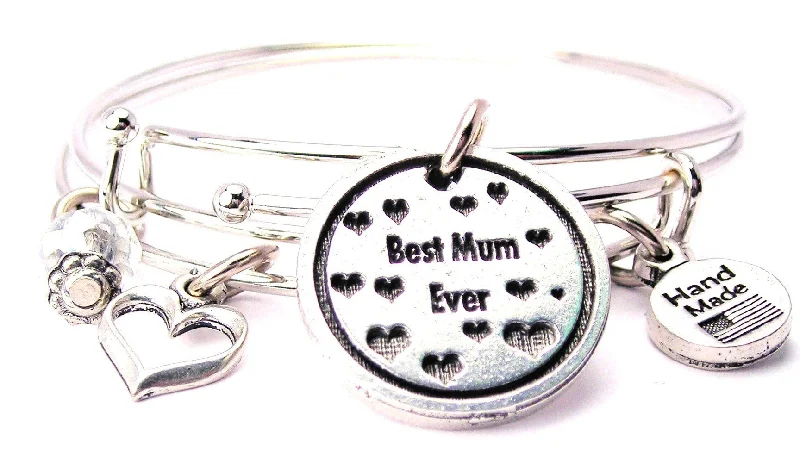 Sapphire gem bangles-Best Mum Ever With Hearts Bangle Expandable Bangle Bracelet Set