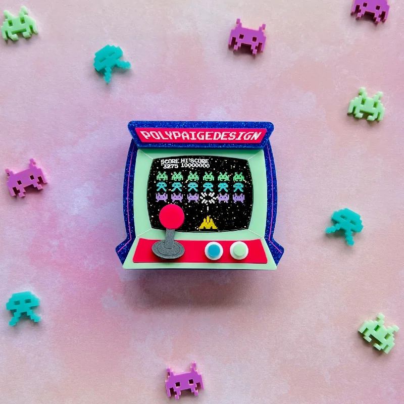 Warm clay brooch-Arcade Game Brooch Space Attack