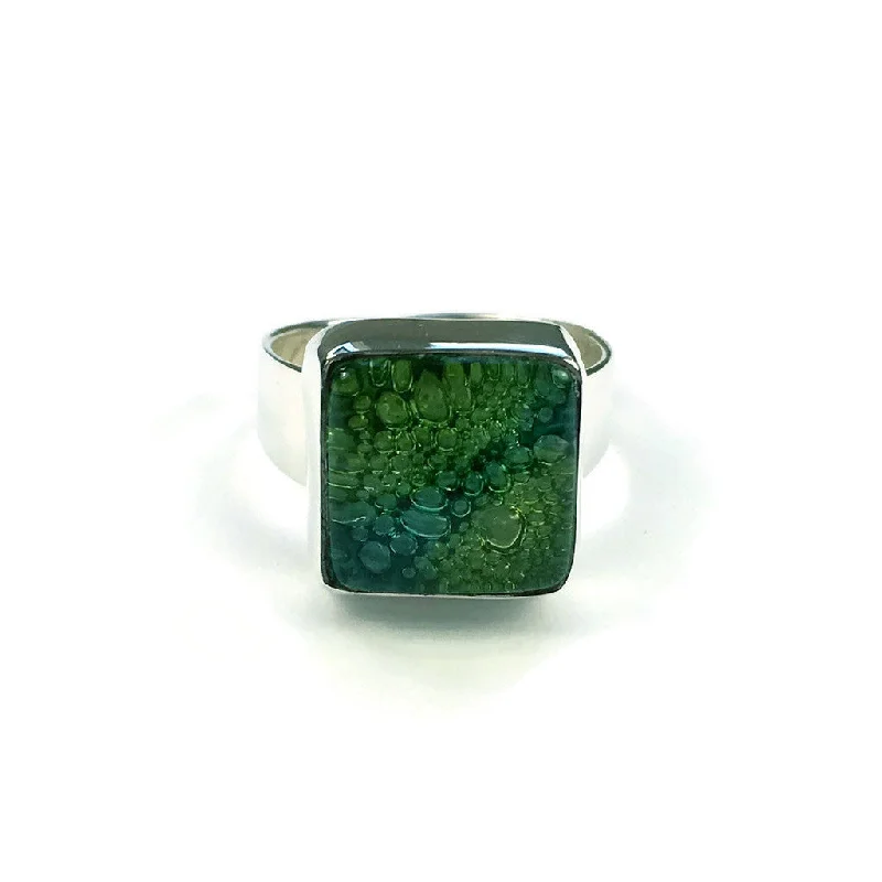 Oval stone rings-Square Blown Glass Ring - Green