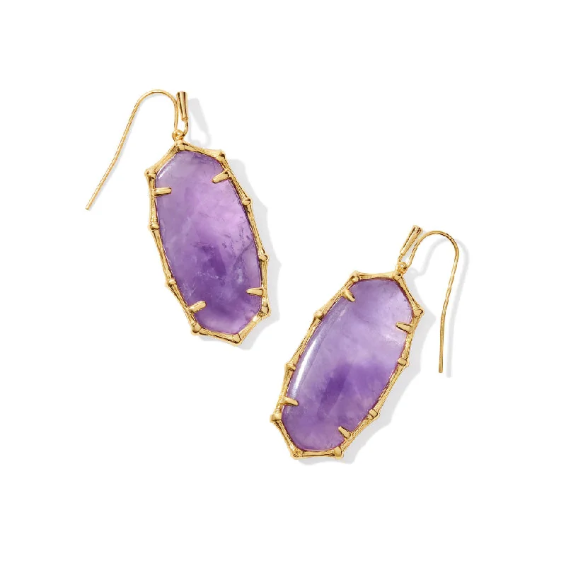 Sleek dangle earrings-Kendra Scott Elle Bamboo Frame Drop Earrings - Dark Purple Amethyst