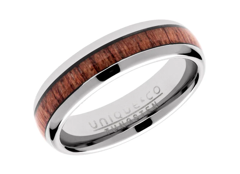 Sapphire stone rings-Unique & Co 6mm Tungsten Carbide Ring with Wood Inlay