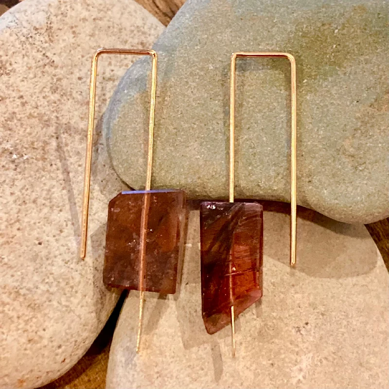 Subtle drop earrings-Geometric Single Tourmaline 14K Gold Earrings