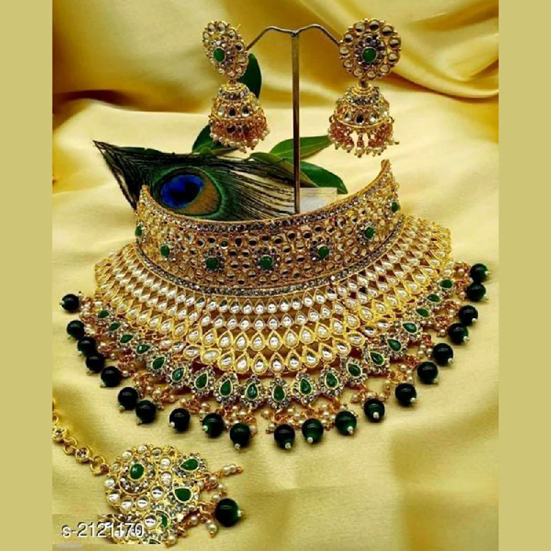 Crystal-twisted necklaces-Sai Fashion Gold Plated Kundan Choker Necklace Set