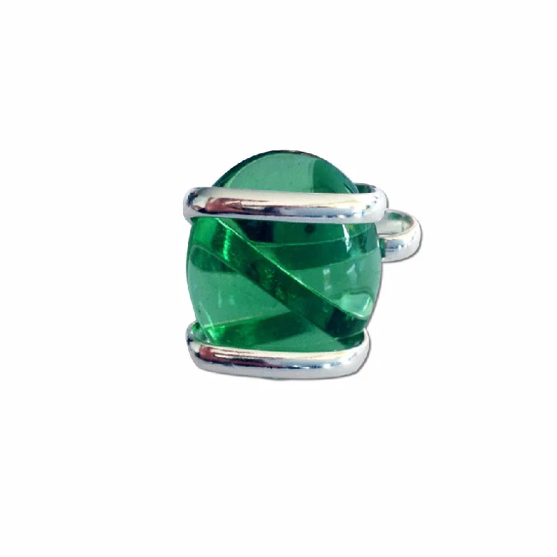 Flat knot rings-Parallel Glass Ring - Green Crystal