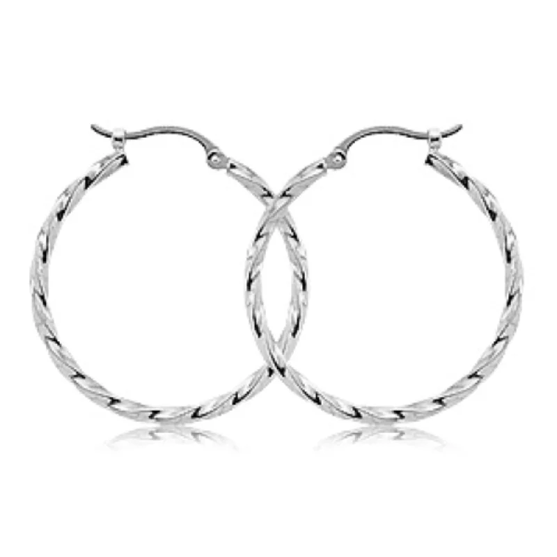 Pure gem earrings-14k White Gold Twisted Hoop Earrings