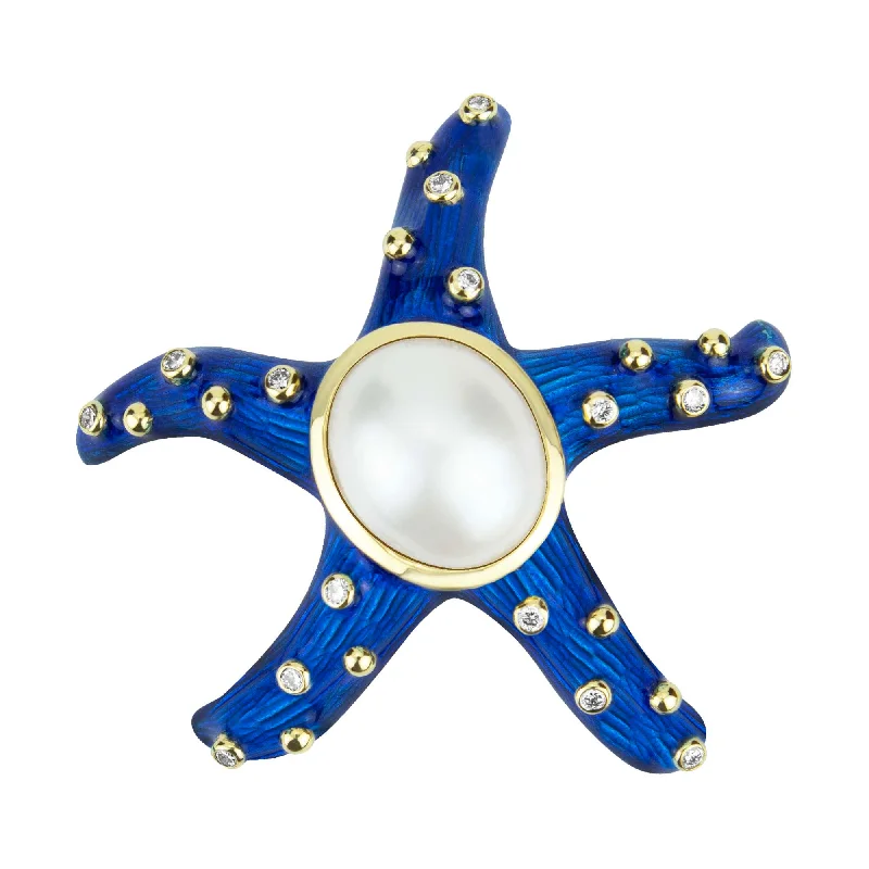 Wide geometric brooch-Brooch-south Sea Pearl And Diamond (enamel)