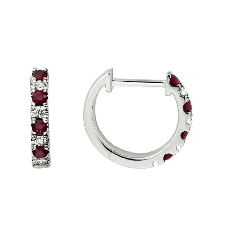 Topaz gem earrings-14k Ruby and Diamond Huggie Hoop Earrings