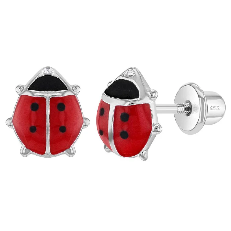 Cool wood earrings-Children's Sterling Silver Enamel Ladybug Stud Earrings