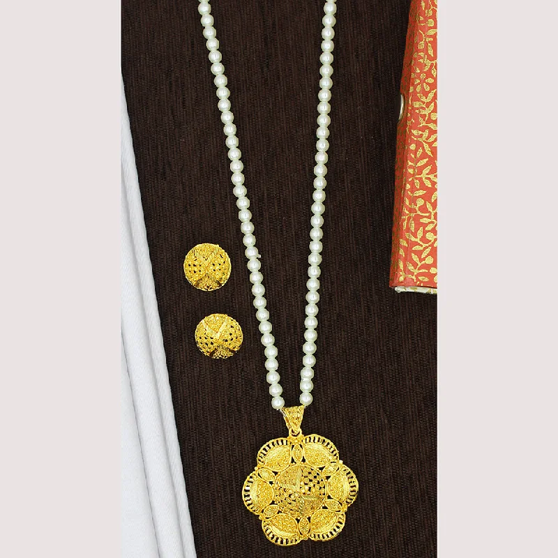 Topaz pendant necklaces-Mahavir Gold Plated Pearl Necklace Set