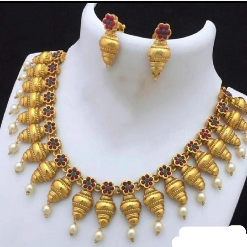 Sleek bar necklaces-India Art Pota Stone Gold Plated Necklace Set