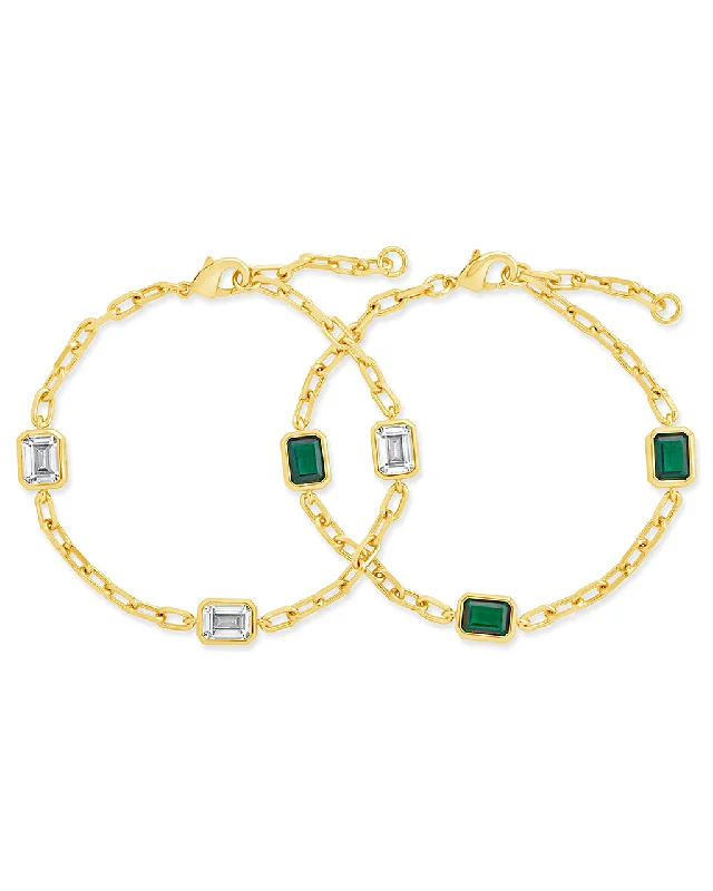 Thai style bangles-Lennox Station CZ Chain Bracelet Set