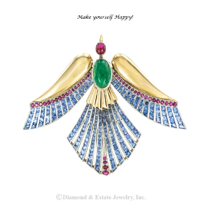 Bear charm brooch-Emerald Ruby Sapphire Gold Phoenix Bird Clip Brooch