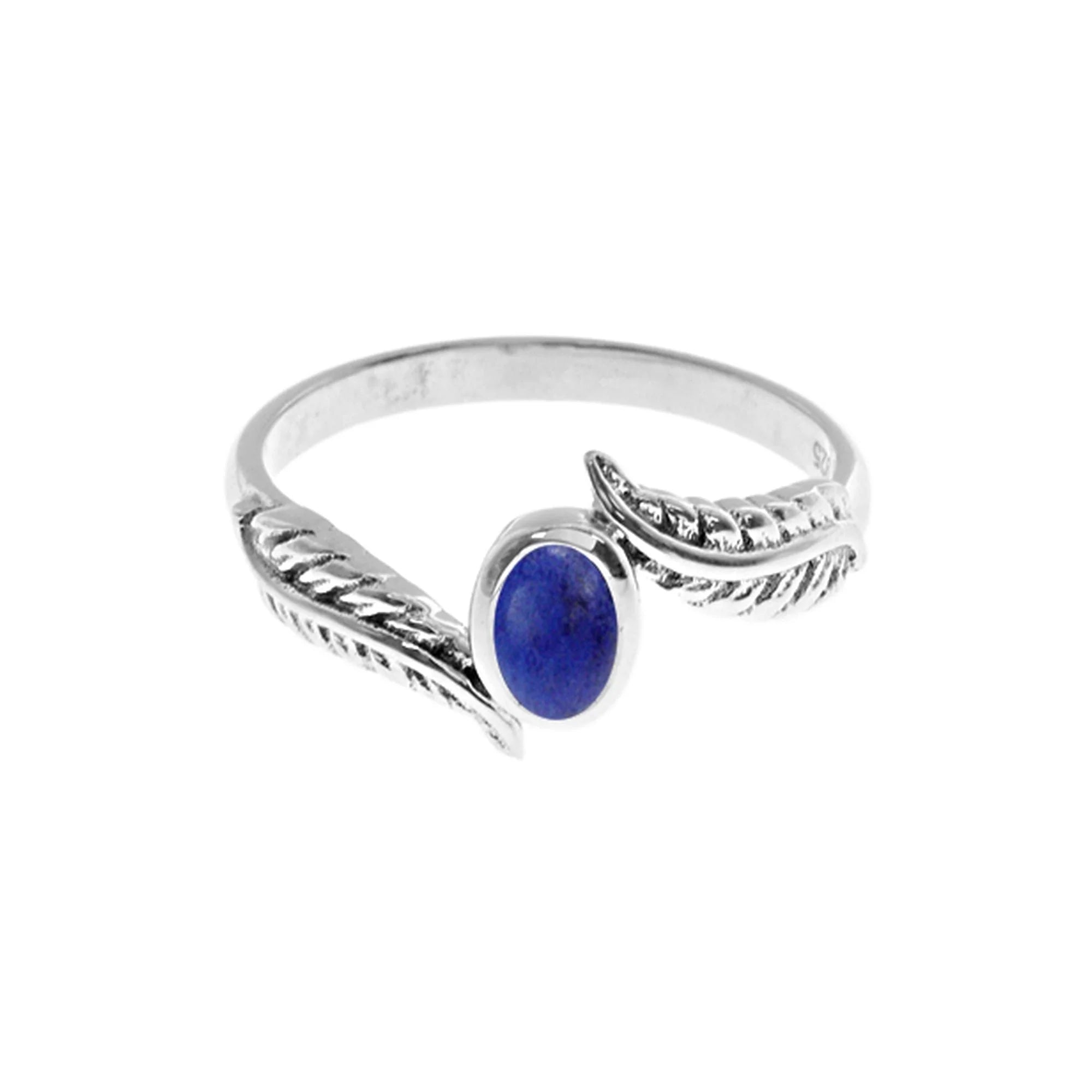 Cotton cord rings-Sterling Silver Lapis Lazuli Feather Ring