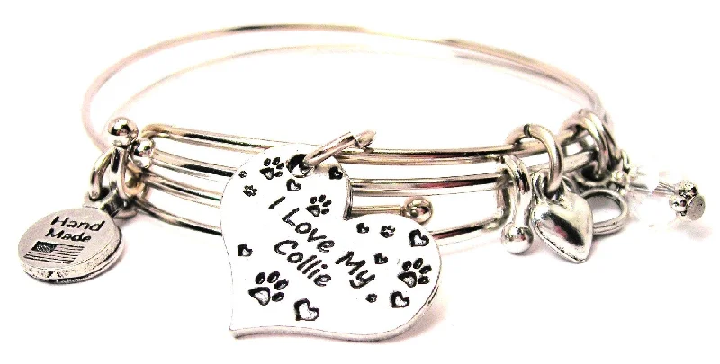 Subtle pearl bangles-I Love My Collie Heart Expandable Bangle Bracelet Set